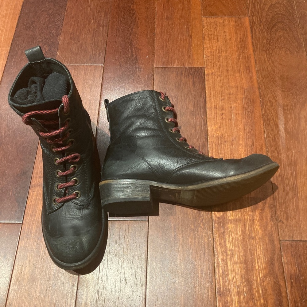 VINTAGE BLACK LEATHER COMBAT BOOTS 38 EU